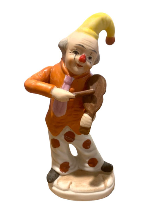 Vintage 1970s Hobo Clown 6" Figurine Musical Instrument Porcelain Made in Korea