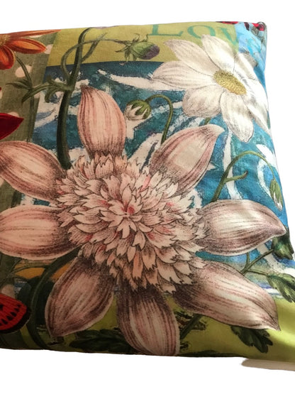 18" Square Throw Pillow and Insert Bright Floral Design White Flower Butterfly