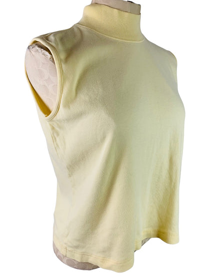 Medium Charter Club Classic Light Yellow Mock Neck Pullover Sleeveless Top Women's