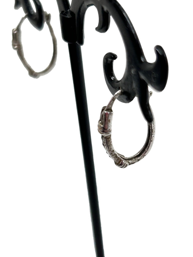 Very Delicate Silvertone Hoop Latch Back 5/8" Blue Stones