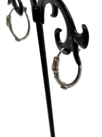 Very Delicate Silvertone Hoop Latch Back 5/8" Blue Stones