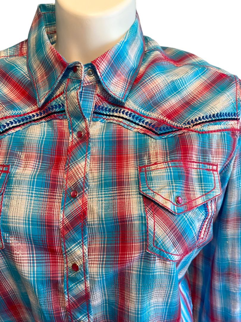 XXL Ariat Women's Plaid Western Snap Front Shirt Rockabilly Metallic Accent