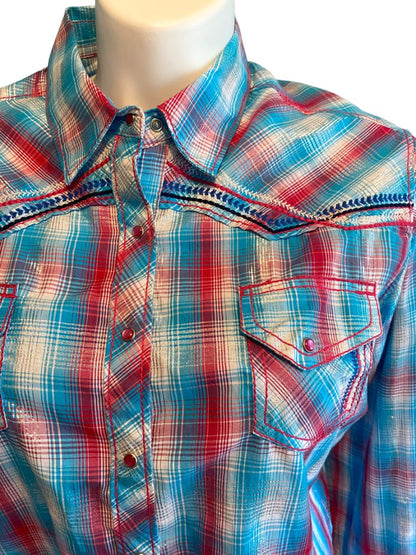 XXL Ariat Women's Plaid Western Snap Front Shirt Rockabilly Metallic Accent