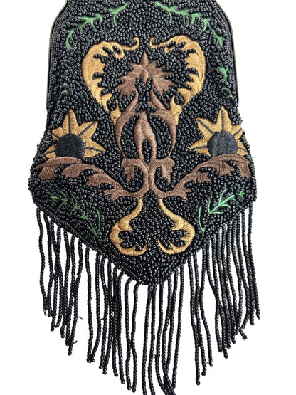 Nita Ideas Beaded Fringed Evening Bag Hinged Clasp Detachable Crossbody Chain