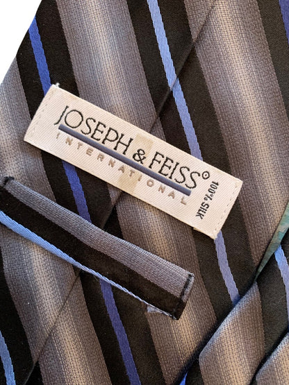 Joseph & Feiss Interanational Men's 100% Silk Necktie 60" Tie Blue Gray Diagonal Stripe