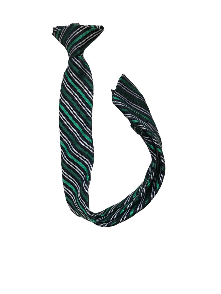 Boy's Navy Blue and Green Stripe Clip On Necktie Tie 15"