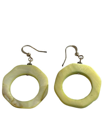 Green Carved Irradescent Round Dangle Earrings