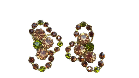 Vintage Austrian Crystal Clip On Non-Pierced Earrings Goldtone 1 3/8" Sparkly