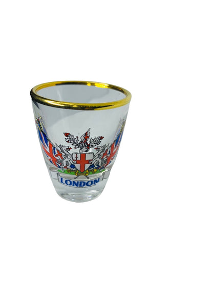 Vintage London Souvenir Shot Glass Gold Rim 2"h x 1.5" top diameter