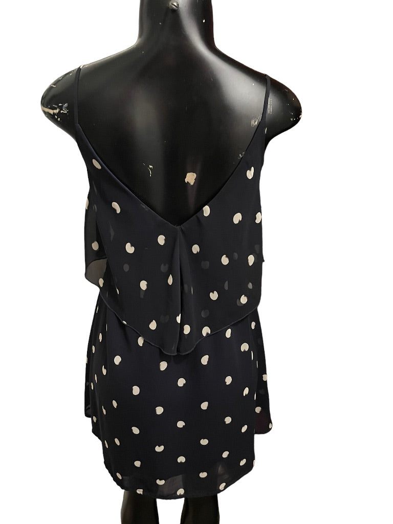 Small Dee Elle Nordstrom Polka Dot Ruffle LIned Spaghetti Strap Dress Navy Blue