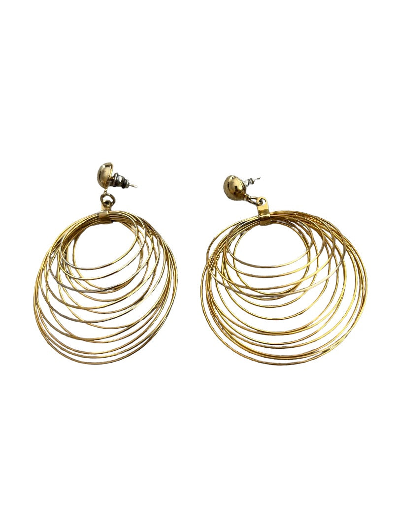 Goldtone Multi Hoop Post Dangle Earrings Vintage 80's