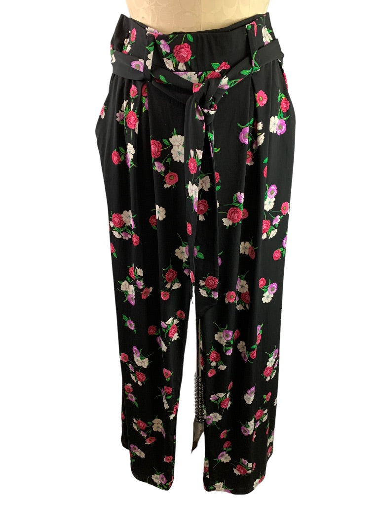 Small Express Pull On Floral Print Women's Pants Pockets Tie Belt