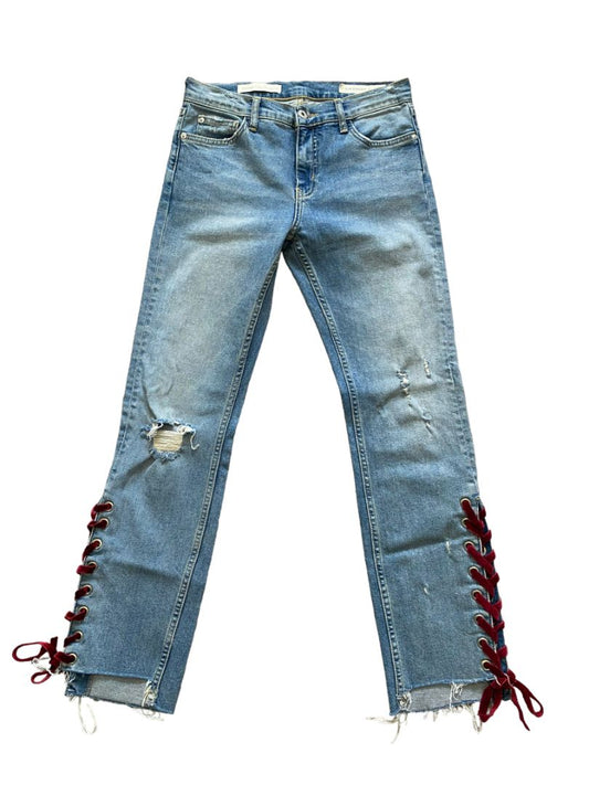 Anthropologie Pilcro Slim Straight Jeans Size 27 Raw Hem Lace Up Denim
