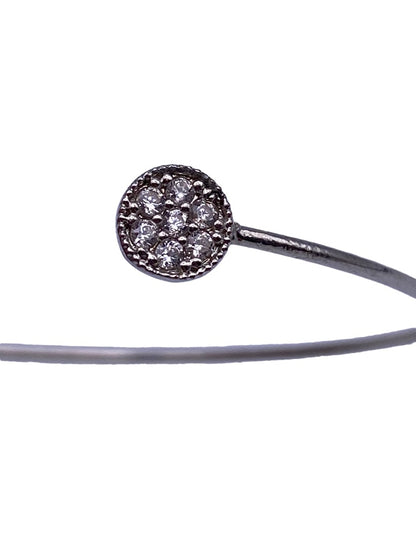 Thin Silvertone Open Bangle Bracelet Delicate Floral Crystal Inlay