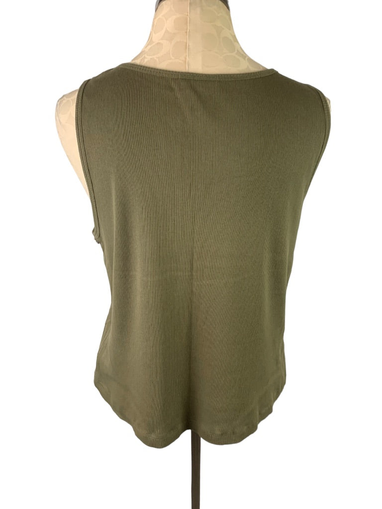 Medium Petite Charter Club Women's Olive Green Ribbed Tank Shell and Bead Embellished