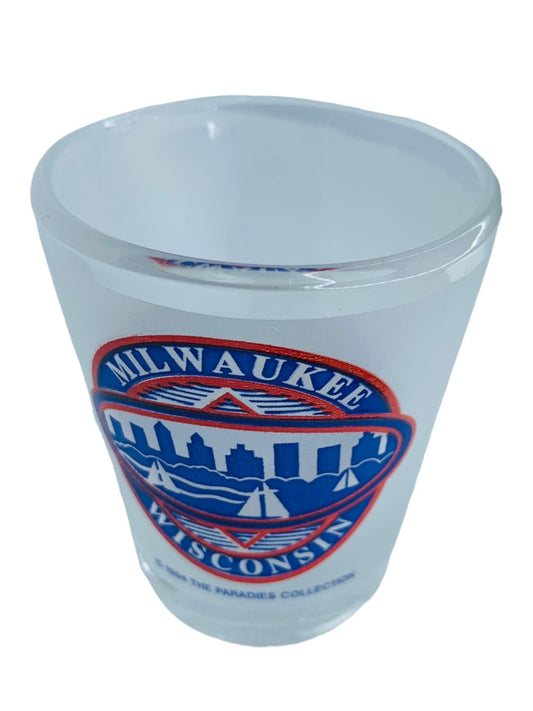 Vintage 1994 Milwaukee Wisconsin Souvenir Shot Glass Frosted Barware The Paradies Collection