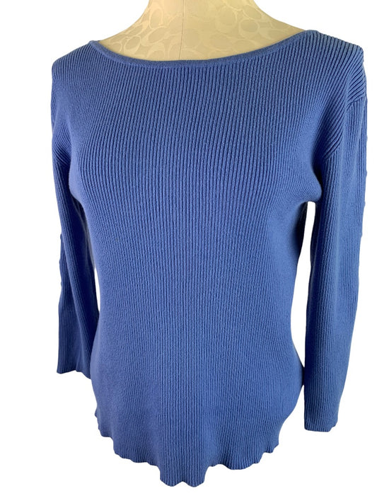 Large Croft & Barrow Women's Periwinkle Blue Ribbed Pullover Sweater Button Detail Sleeve