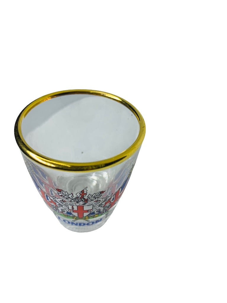 Vintage London Souvenir Shot Glass Gold Rim 2"h x 1.5" top diameter