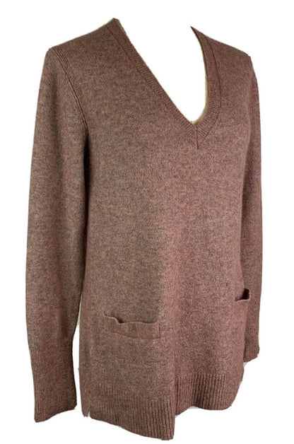 Medium J.Crew Women's Mauve V-Neck Alpaca Wool Blend Tunic Sweater with Pockets