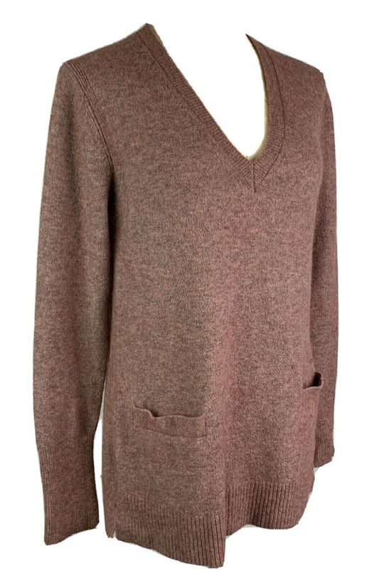 Medium J.Crew Women's Mauve V-Neck Alpaca Wool Blend Tunic Sweater with Pockets