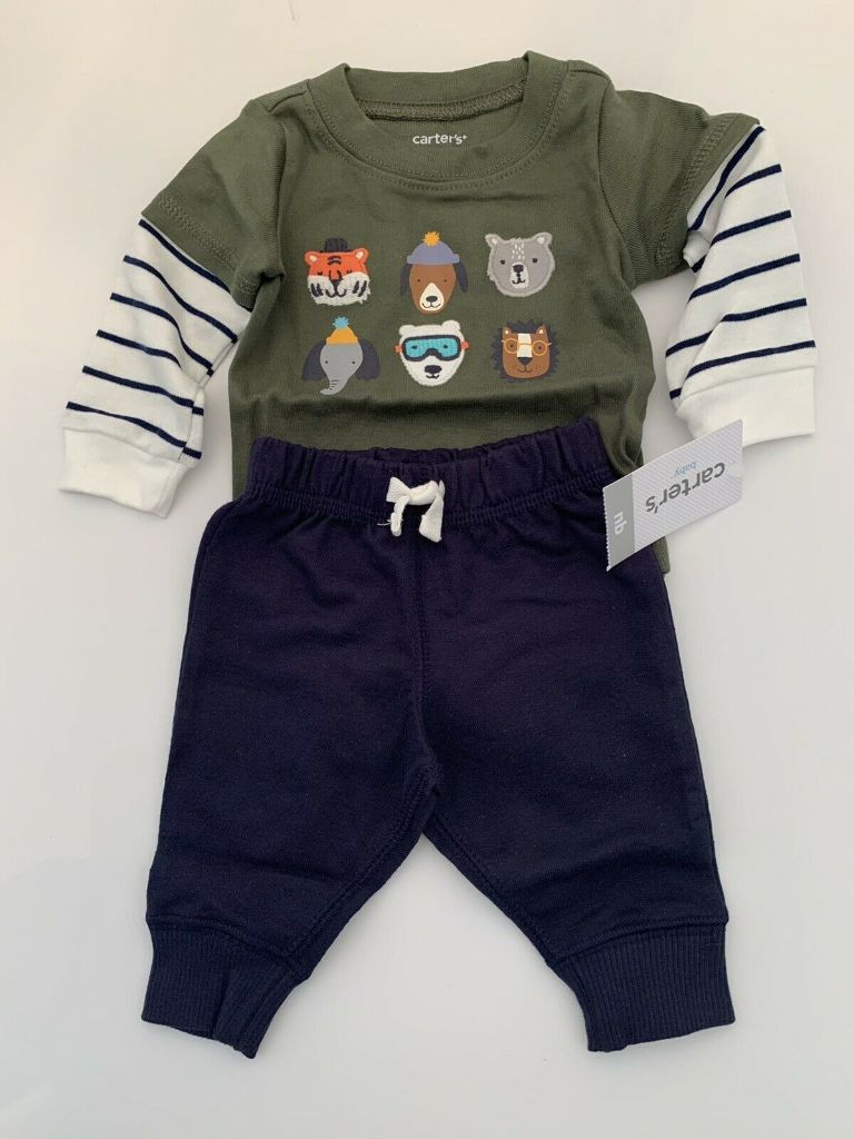 Newborn Carter's 2 Piece Pants and Shirt Animal Outdoor Theme Joggers