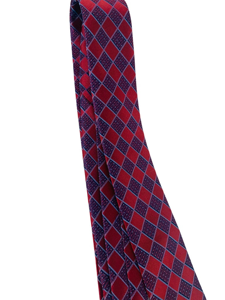 Jeordie's Men's 60" Long Necktie Tie Red Diamond Print Skinny 2 1/4"w