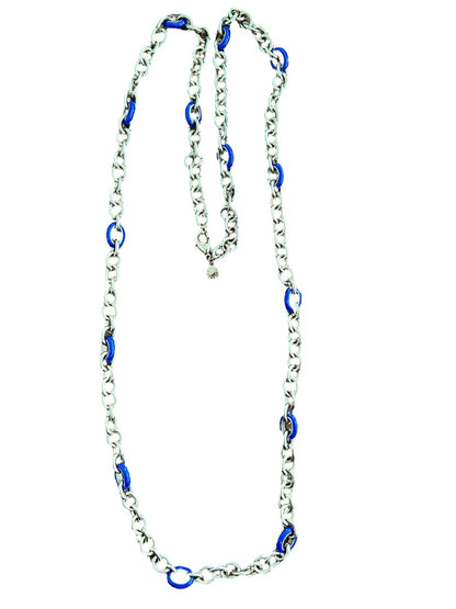 J Crew Goldtone and Blue Chain Link Necklace 36"