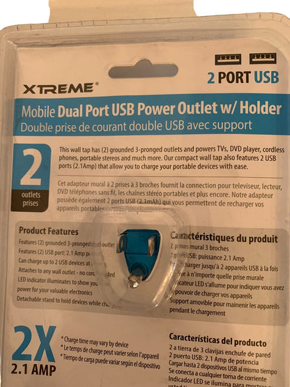 Xtreme Mobile Dual Port USB Power Outlet with Holder 2 Outlets 2 USB