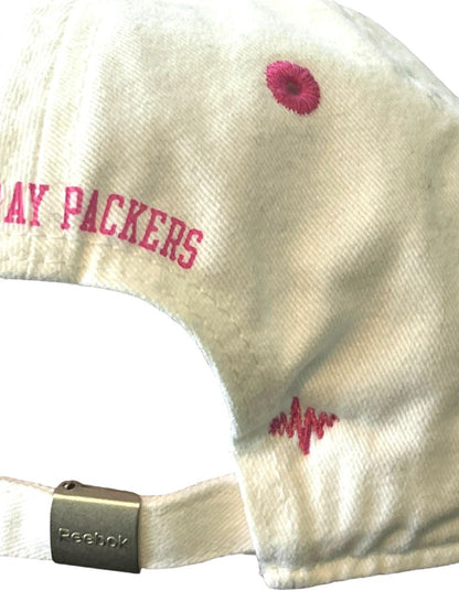 NFL Reebok Green Bay Packers White Pink Ball Cap Hat Cotton Adjustable Heart
