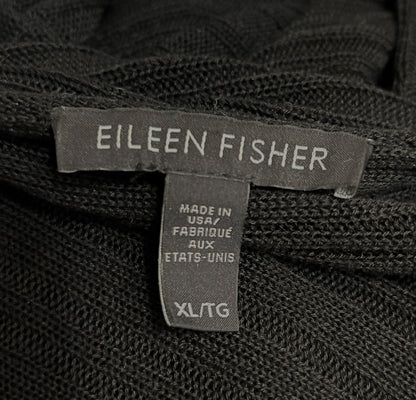 XL Eileen Fisher Women's Sheer Ribbed Long Sleeve Asymmetrical Hem Black Sweater