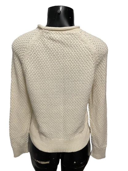 Small Lauren Ralph Lauren Knit Long Sleeve Sweater Roll Collar 100% Cotton Cream