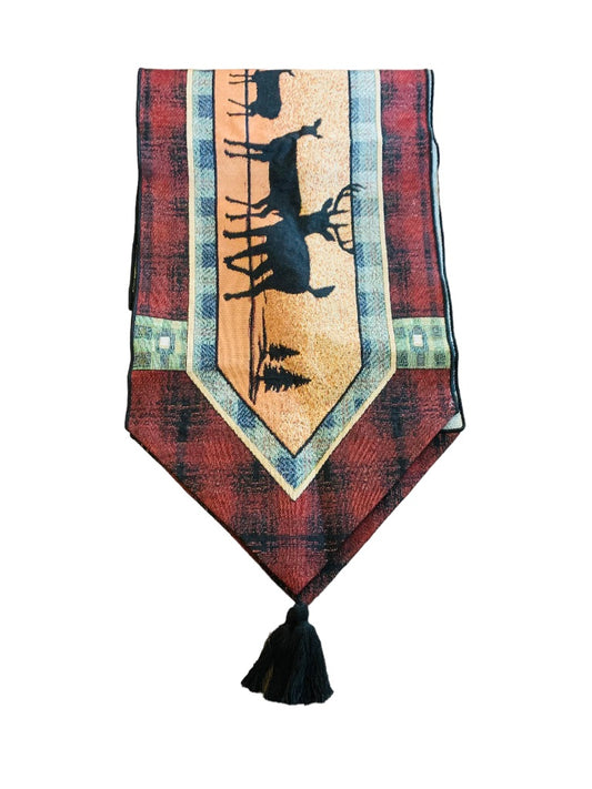 Woven Table Runner Tapered Ends with Tassel Cabin Theme Rustic Look 13"w x 54"l