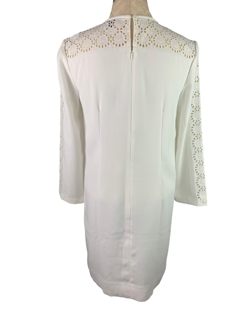 6 J.Crew Laser-cut Eyelet Dress in 365 Crepe White Dress Long Sleeve AK222