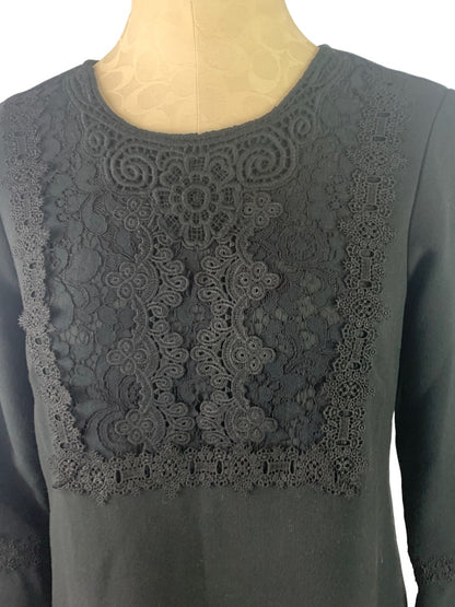 8P Ann Taylor Petites Black Lace Detail Women's Dress Bell Sleeve Classic