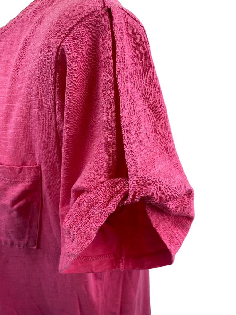 2X Sanctuary Women's Hot Pink Tunic Tshirt Single Pocket Short Sleeve 35" length