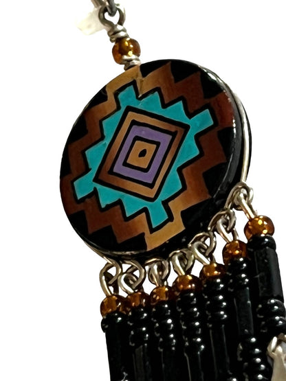 Tribal Painted Seed Bead Dangle Earrings