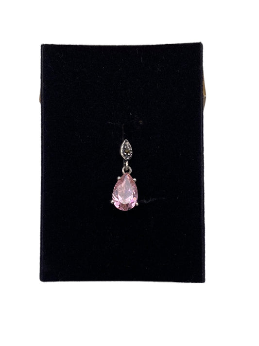 Sterling Silver Pendant 1" Drop Pink Artificial Pear Shaped Stone