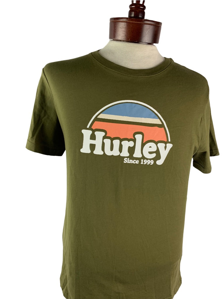 Small Hurley Men's Olive Green Logo Tshirt Short Sleeve Retro New