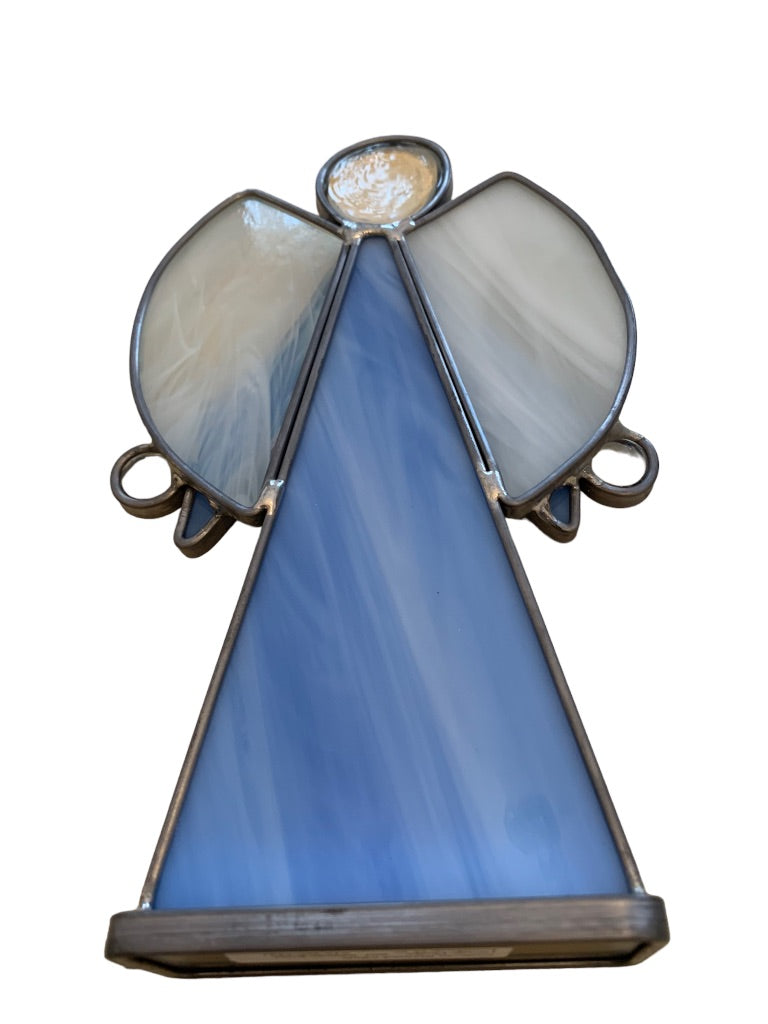 Custom Stained Glass Angel Blue Lavender Tabletop Freestanding 8"h x 4 3/4"w