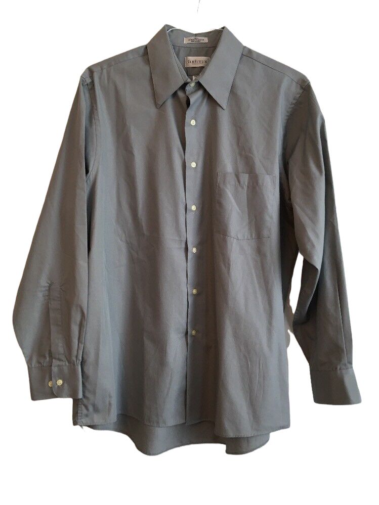 16 1/2 32/33 Van Heusen Wrinkle Free  Poplin Gray Men's Button Up Dress Shirt