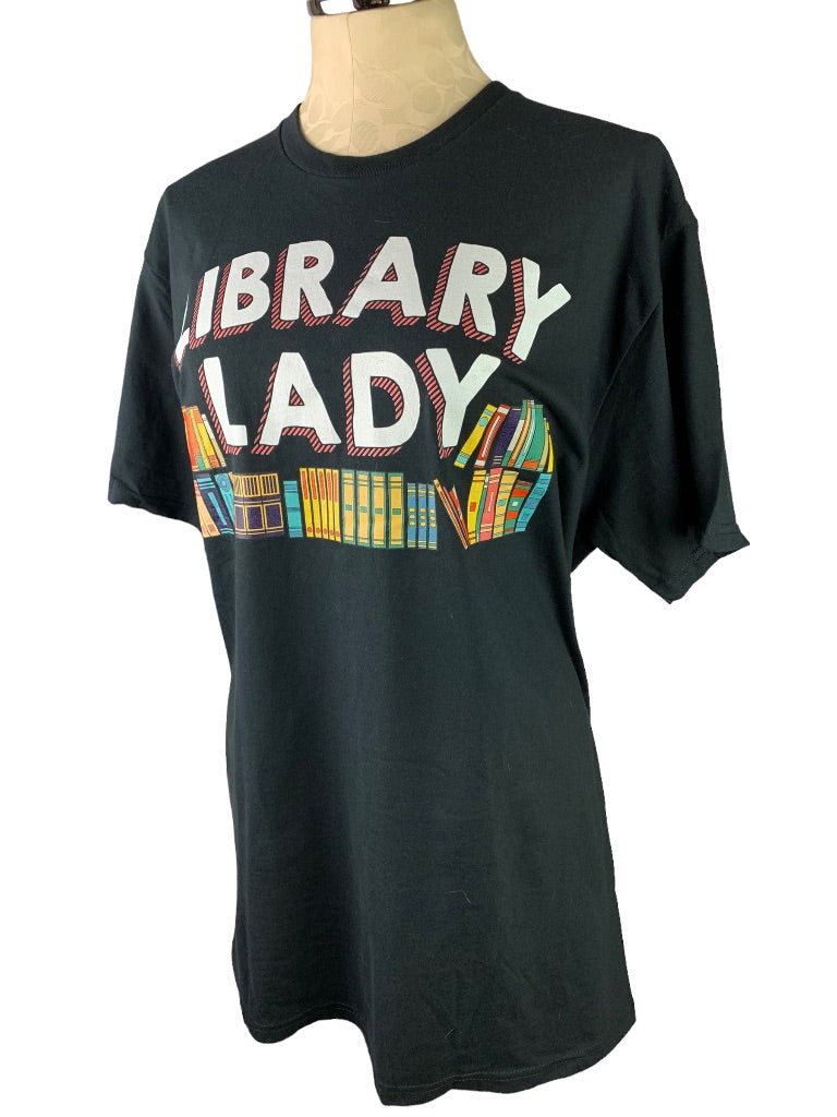 XL "Library Lady" Black Graphic Print T-Shirt Short Sleeve