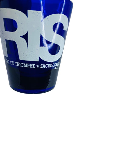 Blue Shot Glass Souvenir PARIS Barware White Lettering