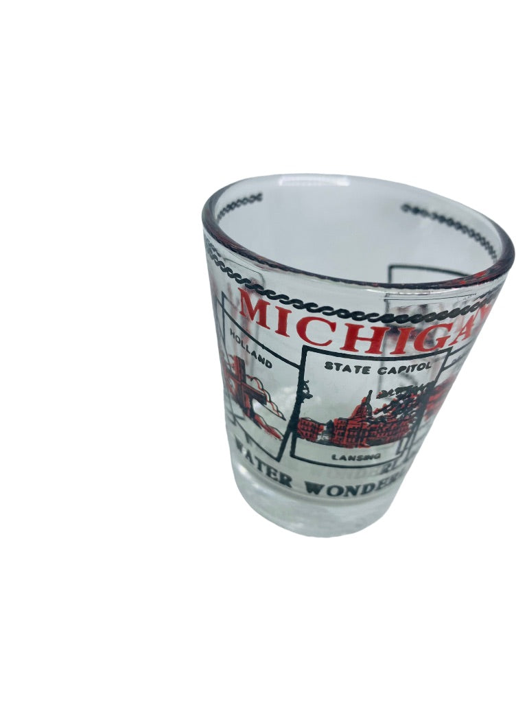 Michigan Souvenir Shot Glass Clear Barware State Illustrations