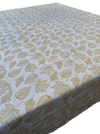 Rectangular Tablecloth Table Linen Cream with Gold Metallic Leaves 61" x 77"