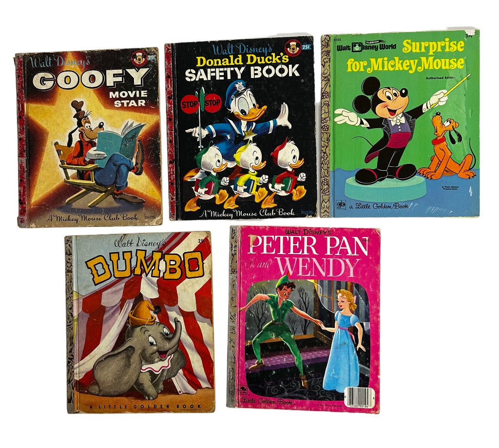 Lot of 5 Vintage Little Golden Books Disney Mickey Goofy Peter Pan Dumbo Donald Duck