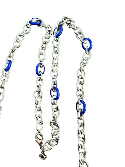 J Crew Goldtone and Blue Chain Link Necklace 36"