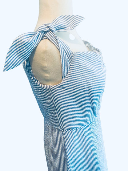New 8 J. Crew Seersucker Blue White Sleeveless Dress 100% cotton