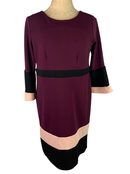 Small Petite NY Collection Purple Pink Color Block Dress Retro Style Bell Sleeve