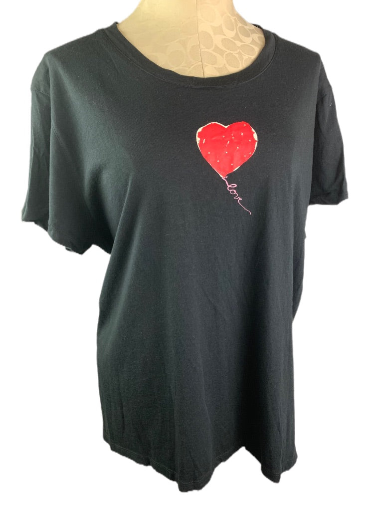 2X Hue Women's Black Heart Design Short Sleeve Tshirt