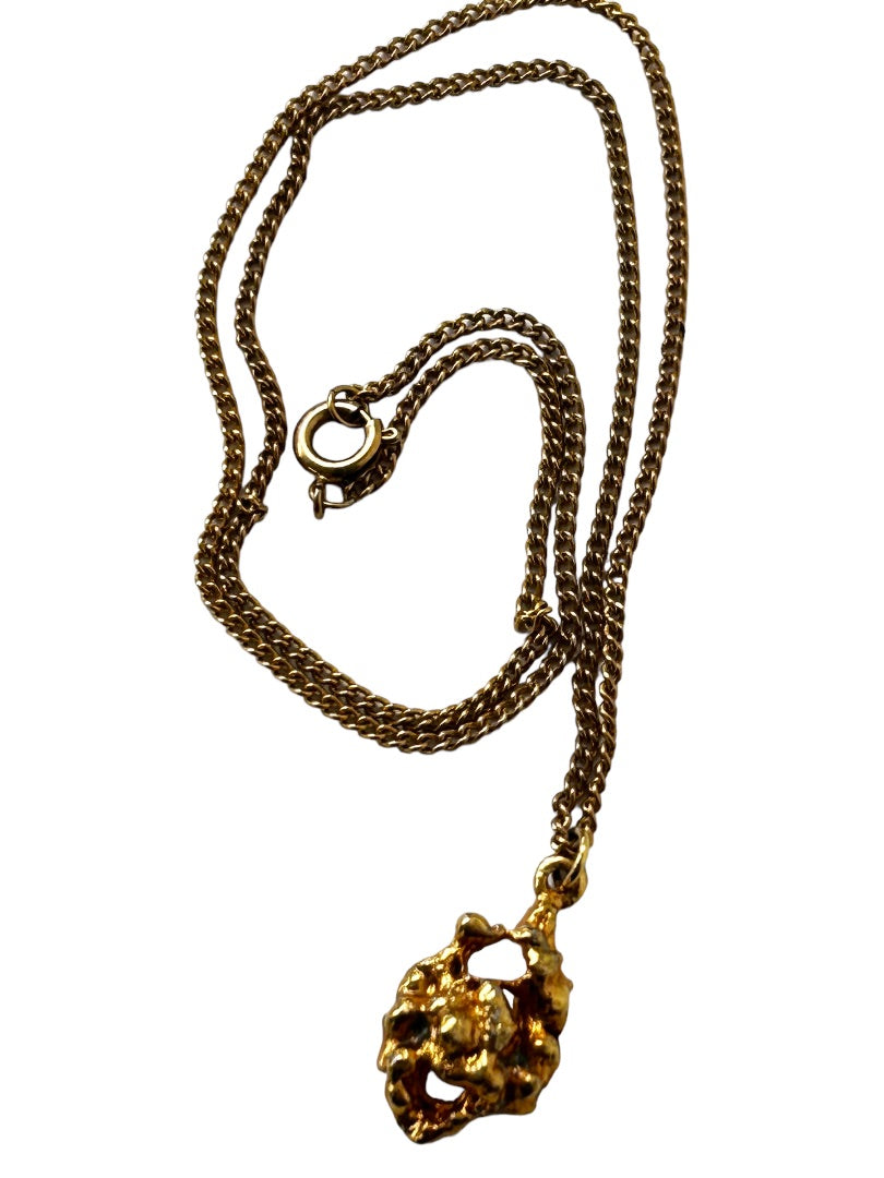 Goldtone Chain 18" Necklace with Metal Nugget Charm 1"
